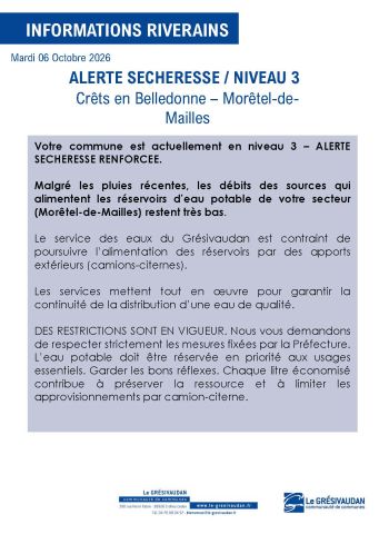 Rappel alerte sécheresse