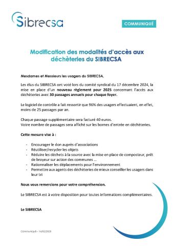 Communiqué du SIBRECSA