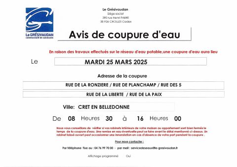 Visuel avis de coupure d'eau