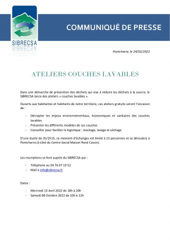 Communiqué de presse du SIBRECSA - couches lavables