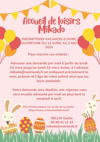 Inscriptions Mikado vacances de printemps 2025