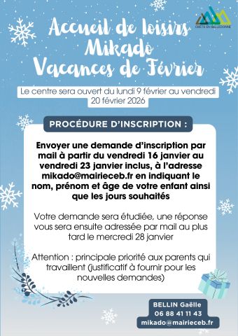 Inscriptions centre de loisirs de Crêts en Belledonne pour les vacances d'hiver 2026