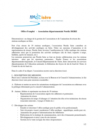Offre émploi Nordic Isère