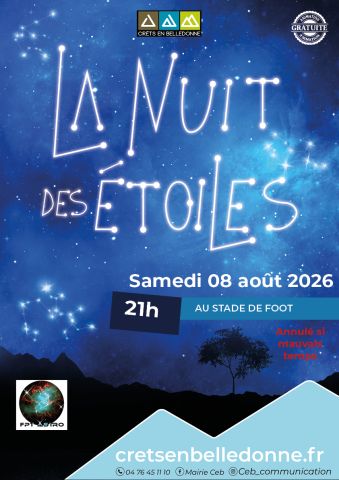 Visuel de la nuit des étoiles le samedi 8 août au stade de foot à Crêts en Belledonne