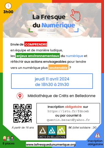 Atelier la fresque du numérique médiathèque de Crêts en Belledonne 11 avril 2024 de 18h30 à 21h30