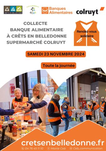 Collecte alimentaire samedi 23 novembre 2024 à Crêts en Belledonne au Supermarché Colruyt
