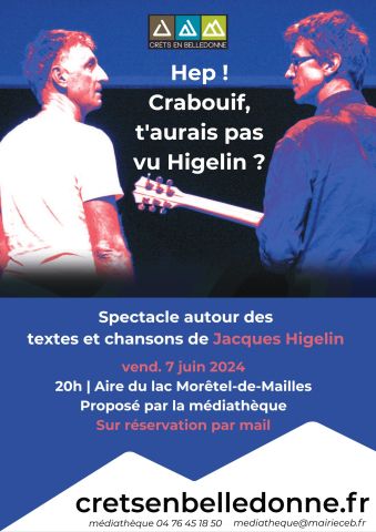 Hep ! Crabouif, t'aurais pas vu Higelin ? Vendredi 7 juin 2024 | 20h Aire du lac de Morêtel-de-Mailles