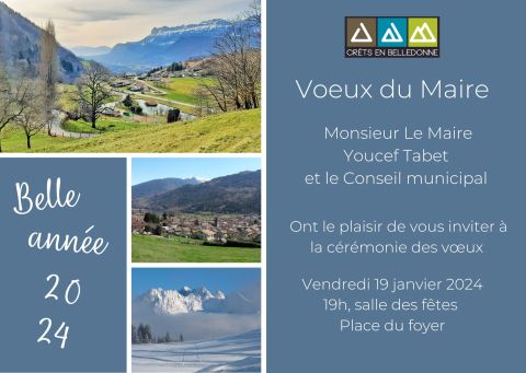 Cérémonie des voeux vendredi 19 janvier à 19h à la salle des fêtes de St Pierre d'Allevard