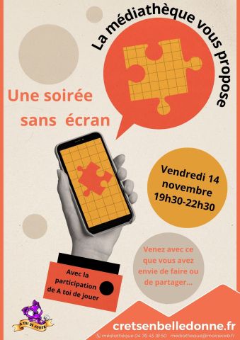 Visuel soirée sans écran le 14 novembre 2025 à la médiathèque