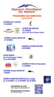 Programme de l'Espace Nordique du Barioz 2025-2026