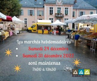 Marchés hebdomadaires à Crêts en Belledonne maintenus les samedis 24 et 31 décembre 2022