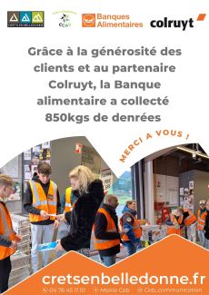 Grâce à la collecte alimentaire à Crêts en Belledonne, 850 kilo de denrées ont été collectées.