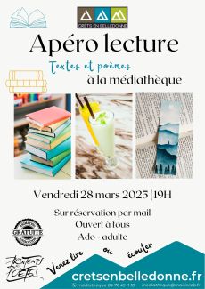 Apéro lecture le 28 mars 2025 à 19h à la médiathèque de Crêts en Belledonne