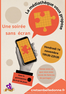 Visuel soirée sans écran le 14 novembre 2025 à la médiathèque